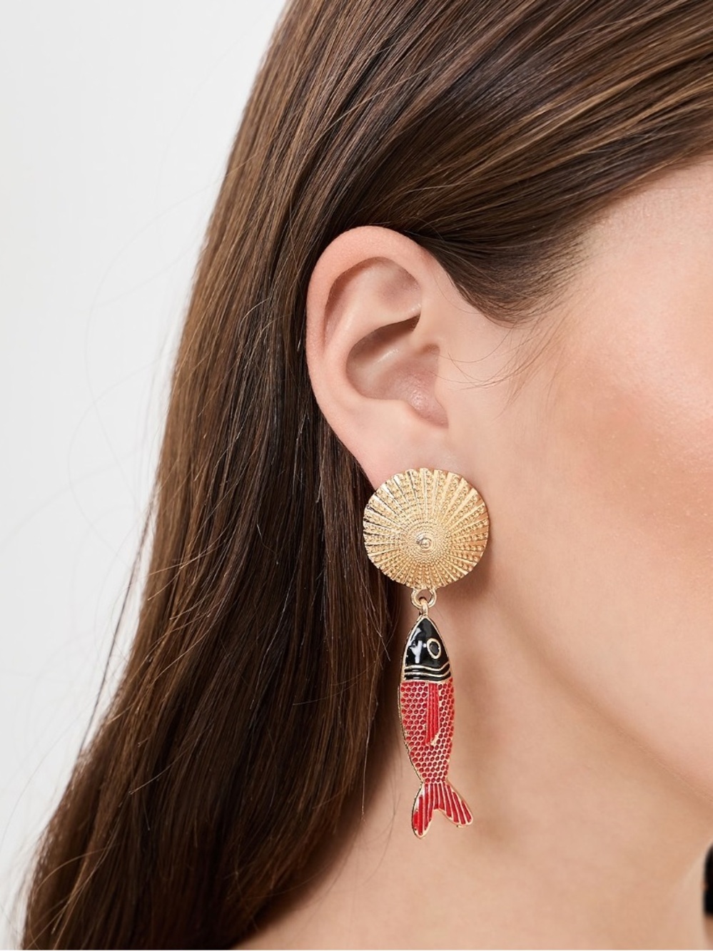 ADINA EDEN Sun Disc Fish Drop Earrings